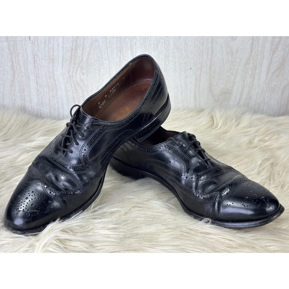 Vintage Allen Edmonds Townley Wingtip Shoes Mens 9A Black Leather Brogue Oxford
